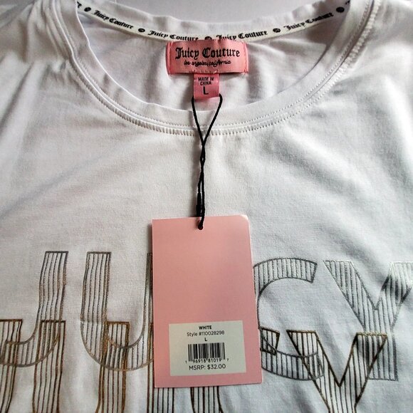 Juicy Couture Womens White T-Shirt With Metallic Logo Print Lightweight Size L - Picture 3 of 8